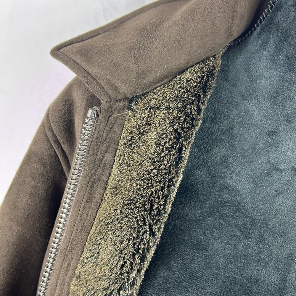 Liz Claiborne Faux Suede and Fur Dark Brown Winter Coat - Picture 8 of 10